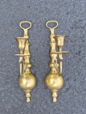 Brass Wall Sconce Candle Holders - Pair
